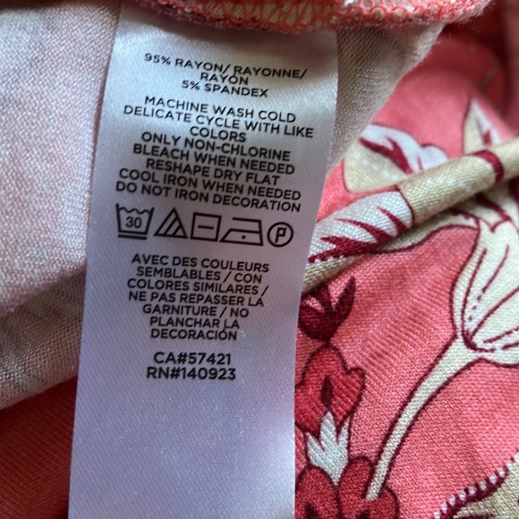 Loft sleeveless faux wrap salmon with darker salmon white and tan print. - Picture 7 of 10